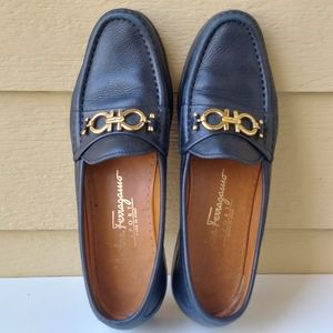 Vintage Ferragamo Shoes Loafers 7 AA blue leather